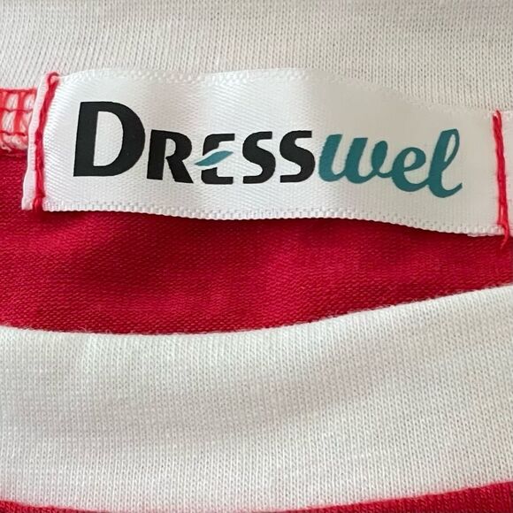 DRESSWEL Red Long Sleeve Christmas Tee w/ White Ribbing at Neck & Wrist - Picture 3 of 3